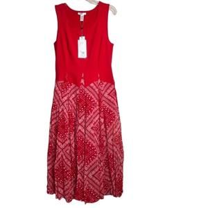 Vasna Sleeveless Cotton Midi Bubble Dress Bandana Red Medium